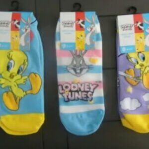 Looney Tunes Tweety Ankle High Socks, 3 Pairs Size 9-11